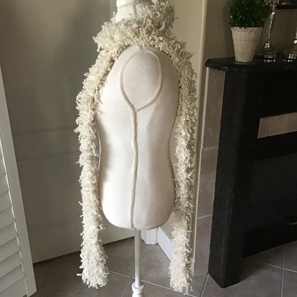 Eyelash Yarn Ivory Scarf Boa LONG 4x90” Maxi Boho Hippie Fringe Rockstar Style - Picture 6 of 14